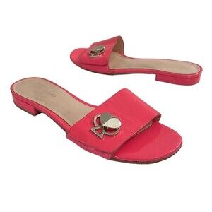 Kate Spade Ferry‎ Size 6 pink patent leather slides sandals w/ silver logo.  EUC